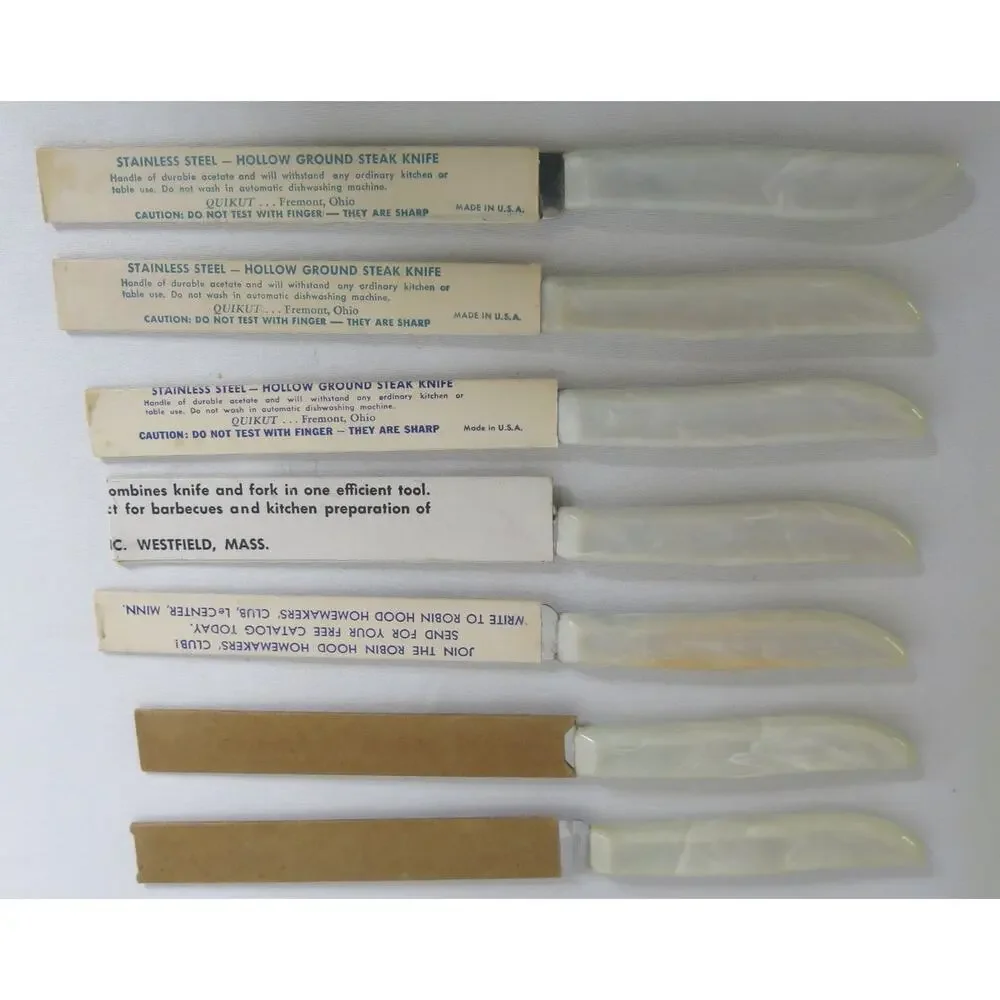 Vintage Quikut Steak Knife Set 7 Marbled Gray Handles Mid Century Modern Kitchen